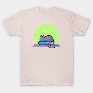 Cute Cat Sleeping On Book Stack Cartoon Vector Icon Illustration T-Shirt